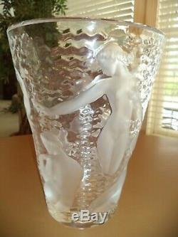 Lalique Bacchantes Ondines Crystal Vase France-NUDE WOMEN MUSES / sticker mint