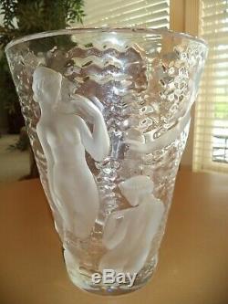 Lalique Bacchantes Ondines Crystal Vase France-NUDE WOMEN MUSES / sticker mint