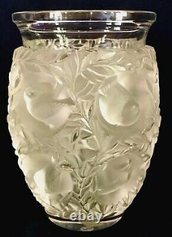 Lalique Bagatelle 6 3/4Vase. Birds & Foliage in High Relief. Satin/Clear Crystal