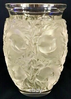 Lalique Bagatelle 6 3/4Vase. Birds & Foliage in High Relief. Satin/Clear Crystal