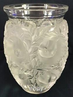 Lalique Bagatelle 6 3/4Vase. Birds & Foliage in High Relief. Satin/Clear Crystal