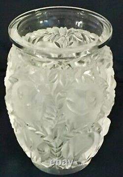 Lalique Bagatelle 6 3/4Vase. Birds & Foliage in High Relief. Satin/Clear Crystal