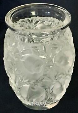 Lalique Bagatelle 6 3/4Vase. Birds & Foliage in High Relief. Satin/Clear Crystal