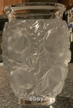 Lalique Bagatelle Frosted Crystal Sparrow & Foliage Vase France Signed Art Glass