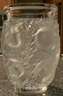 Lalique Bagatelle Frosted Crystal Sparrow & Foliage Vase France Signed Art Glass