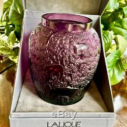 Lalique Biches Vase in Amethyst Crystal Excellent Condition Signed & Authentic