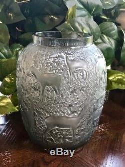 Lalique Biches Vase in Smoke Crystal Excellent Condition Signed and Authentic