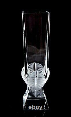Lalique Broceliande Vase Signed Frosted Leaf Design Vintage Crystal France 11