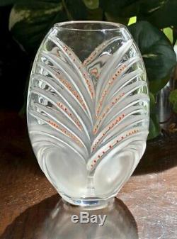 Lalique Chamarel Vase Orange Enamel Decorations Mint Condition Signed Authentic