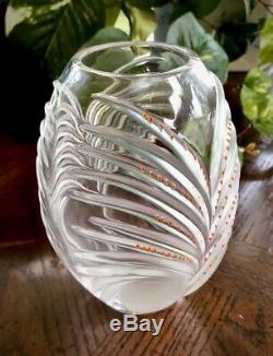 Lalique Chamarel Vase Orange Enamel Decorations Mint Condition Signed Authentic