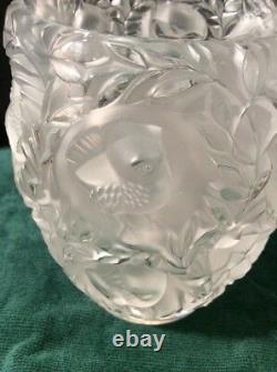 Lalique Clear Crystal Vase with Birds BAGATELLE Signed