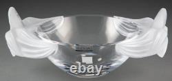 Lalique Clear and Frosted Glass LORIOL BOWL VASE 5X13X8.5 Orchids Handles