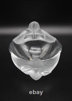 Lalique Clear and Frosted Glass LORIOL BOWL VASE 5X13X8.5 Orchids Handles