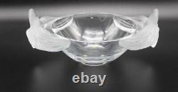 Lalique Clear and Frosted Glass LORIOL BOWL VASE 5X13X8.5 Orchids Handles