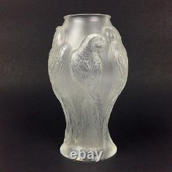 Lalique Crystal Ara Vase With Parrot Motif 9 3/4