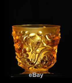 Lalique Crystal Avallon Vase Amber #10362200 Brand Nib Birds Grapes Save$$ F/sh