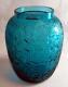 Lalique Crystal Biches Deer Art Deco Turquoise Blue Glass Vase