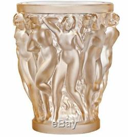Lalique Crystal (Brand New) Bacchantes Vase Small Gold Lustre 10547600 14cm