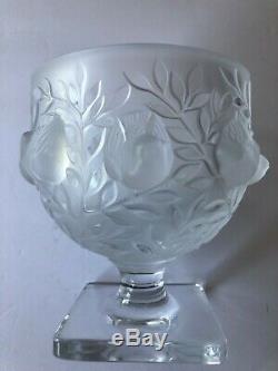 Lalique Crystal'Elizabeth' Footed Frosted Vase/Bowl with Birds