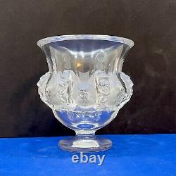 Lalique Crystal France Dampierre Frosted Sparrows / Birds Pedestal Vase