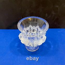 Lalique Crystal France Dampierre Frosted Sparrows / Birds Pedestal Vase