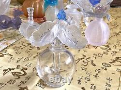 Lalique Crystal Large 2 Double Anemone Flower Perfume Bottle or Vase Mint Cond