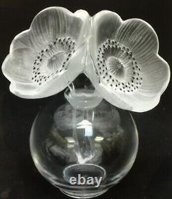 Lalique Crystal Large 2 Double Anemone Flower Perfume Bottle or Vase Perfection