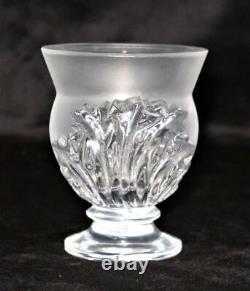 Lalique Crystal SAINT CLOUD Pedestal Frosted Vase with Clear Leaves 4 1/2 Tall