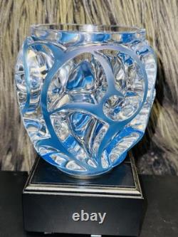 Lalique Crystal Tourbillons Clear & Blue Patina Vase