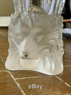 Lalique Crystal VENISE bowl / vase, Frosted Double Lion Heads Base