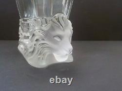 Lalique Crystal VENISE bowl / vase, Frosted Double Lion Heads Base