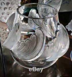 Lalique Crystal Vagues Waves Vase Retail $5,000+, Large & Heavy Signed & Nice