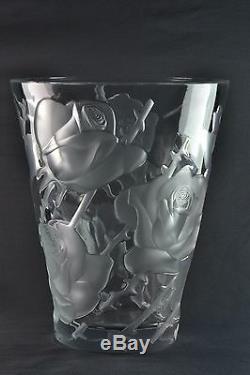 Lalique Crystal Vase, pre-1978 Ispahan Roses Vase