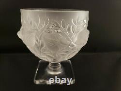Lalique Dampierre Clear Frosted Sparrows & Vines Pattern 4 Vase Made in France