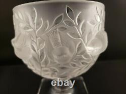 Lalique Dampierre Clear Frosted Sparrows & Vines Pattern 4 Vase Made in France