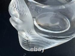 Lalique France Adelaide Flying Doves Vase Oval Bowl Frosted French Deco PREOWNED