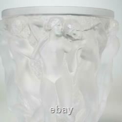 Lalique France Bacchantes Frosted Glass Vase, 9.75 Signed