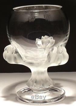 Lalique France Bagheera Lions Paw Crystal Vase / Bowl 8 1/2 Tall Marked