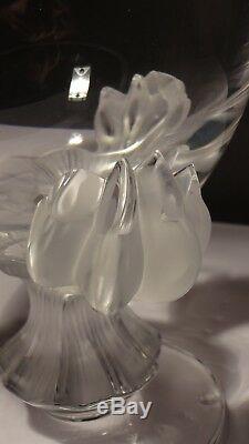 Lalique France Bagheera Lions Paw Crystal Vase / Bowl 8 1/2 Tall Marked