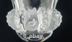 Lalique France Crystal Dampierre Bird Sparrows Vase, 4 3/4, France