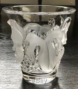 Lalique France Crystal Saumur Grapes & Leaves Vase, 5 1/4 Signed Pre Owned