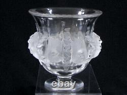 Lalique France Crystal Sparrow Doves Footed Vase Signed