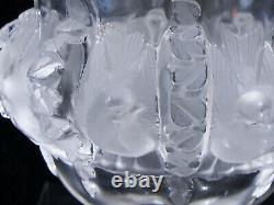 Lalique France Crystal Sparrow Doves Footed Vase Signed