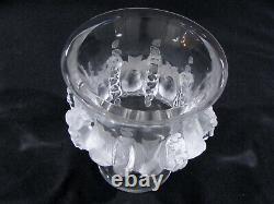 Lalique France Crystal Sparrow Doves Footed Vase Signed