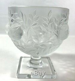 Lalique France Elizabeth Footed Crystal Glass Vase Bowl Birds Sparrow Vintage