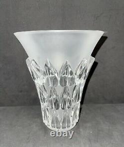 Lalique France Feuilles Frosted Crystal Vase Leaf Design