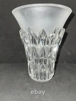 Lalique France Feuilles Frosted Crystal Vase Leaf Design