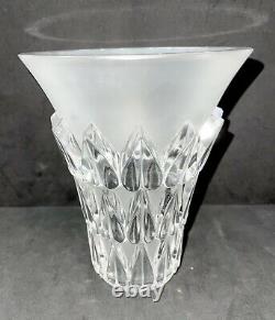 Lalique France Feuilles Frosted Crystal Vase Leaf Design