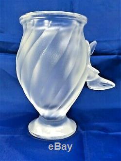 Lalique France Rosine Vase With Two Doves In Flight Beautiful