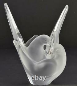 Lalique, France, SYLVIE Two Doves Frosted Crystal Vase, 8 1/4 Tall